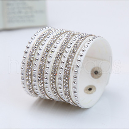 9-row Suede Cord & Rhinestone & Alloy Rivet Wrap Bracelets WG9BE7D-04-1