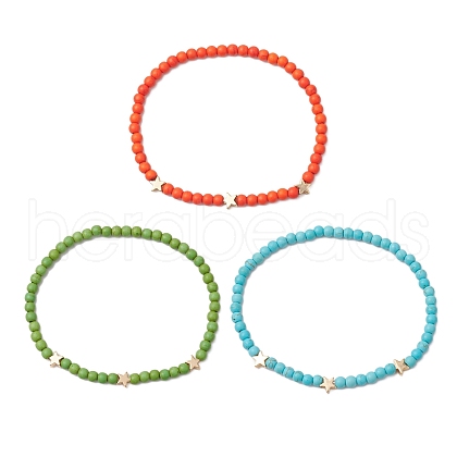 5Pcs 5 Colors Dyed Synthetic Turquoise Beads Stretch Bracelets for Women Men BJEW-JB11311-1