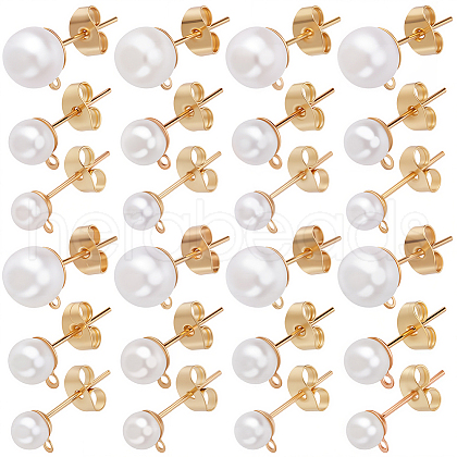 SOFPLATE 120Pcs 3 Size 304 Stainless Steel Stud Earring Findings STAS-SP0001-51G-1