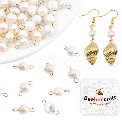 Beebeecraft 40Pcs 2 Styles Natural Cultured Freshwater Pearl Connector Charms FIND-BBC0003-10-1