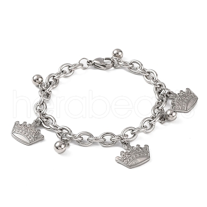 Tarnish Resistant 201 Stainless Steel Crown Charm Bracelets BJEW-B078-100P-1