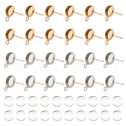 AHADERMAKER 40Pcs 2 Color Ion Plating(IP) 304 Stainless Steel Stud Earring Settings STAS-GA0001-25-1