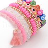 8Pcs Love Theme Natural Rose Quartz & Synthetic Hematite & Opalite Tassel Charm Bracelet Sets BJEW-JB08947-6