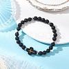 2Pcs Cross Natural Lava Rock & Synthetic Turquoise & Wood Round Beads Stretch Bracelets for Men Women BJEW-JB11832-4