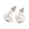 Cross Drawbench Brass Half Hoop Stud Earrings for Women EJEW-G391-11S-2