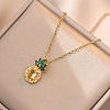 Pineapple Stainless Steel Rhinestone Pendant Necklace & Stud Earrings & Finger Ring Set WG65275-04-4
