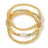 3Pcs 3 Styles Brass Round Beaeds Stretrch Bracelets for Women BM4662-2