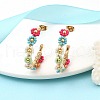 304 Stainless Steel & Bohemian Beaded C-Shaped with Flower Stud Earrings for Women EJEW-R001-03G-01-1