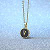 Alloy Black Enamel Disc with Initial Pendant Necklaces for Women WGEDF6F-22-1