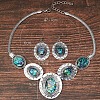 Oval Alloy & Paua Shell Pendant Necklace & Dangle Earring Sets FS-WG1A0FD-01-3