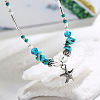 Synthetic Turquoise Chip & Glass & Iron & Zinc Alloy Starfish Charm Anklets FS-WG7ED01-01-2