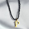 304 Stainless Steel Initial Pendant Black Glass Faceted Round Beaded Pendant Necklaces for Women FS-WGC61DE-16-1