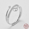 Anti-Tarnish Adjustable Rhodium Plated 925 Sterling Silver Ring Components STER-K038-023P-5