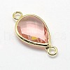 Golden Tone Brass Glass Teardrop Links connectors GLAA-J010A-HF05-G-3