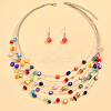 Bohemian Style Alloy & Shell Flat Round Beaded Multilayer Necklaces & Dangle Earrings Sets FS-WGABD8B-01-2