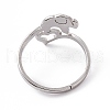 201 Stainless Steel Elephant with Heart Adjustable Ring for Women RJEW-K238-07P-2