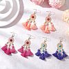 Flat Round 304 Stainless Steel Polycotton Tassel Chandelier Earrings EJEW-JE06452-1