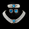 Heart Glass Rhinestone & Plastic Pearl Beaded Necklaces & Stud Earrings & Bracelets Sets FS-WGC950C-05-1