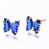 Cubic Zirconia Butterfly Stud Earrings with Glass KK-S365-003D-1