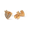 Heart with Crown 304 Stainless Steel Rhinestone Stud Earrings EJEW-A081-16G-01-2