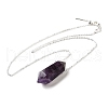 Natural Amethyst Double Terminal Pointed Faceted Bullet Pendant Necklaces NJEW-C080-01P-02-4