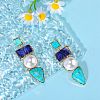 Synthetic Turquoise Rectangle & Triangle Dangle Stud Earrings JE1131A-3