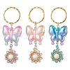3 Pcs Butterfly Acrylic & Flower Glass Seed Beaded Keychain KEYC-MZ00007-1