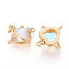 Brass Pave Clear AB Glass Cubic Zirconia Heart Planet with Star Connector Charms KK-N267-04P-2