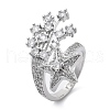 Brass Micro Pave Clear Cubic Zirconia Open Cuff Rings for Women RJEW-S402-06P-1