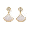 Brass & Shell & Clear Cubic Zirconia Pendants KK-G497-17G-1