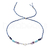 Faceted Round Natural Lapis Lazuli & Turquoise & Amethyst & Quartz Crystal Braided Bead Bracelets BJEW-F493-09G-04-2