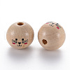 Printed Natural Wood European Beads X-WOOD-S055-41-2
