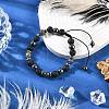 Non-Magnetic Synthetic Hematite & Natural Larvikite & Natural Lava Rock Round Beaded Braided Bracelets for Men Women BJEW-JB11185-02-2