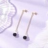Glass Imitation Pearl Round Tassel Stud Earrings EJEW-JE06453-01-1