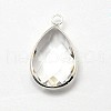 Silver Color Plated Brass Glass Teardrop Pendants GLAA-J017A-S-3