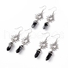 Natural Snowflake Obsidian Bullet with Sun Dangle Earrings EJEW-I276-01P-03-1
