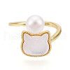 Mother's Day Jewellery Brass & Natural Pearls Adjustable Open Cuff Rings for Women PEAR-N020-07J-2