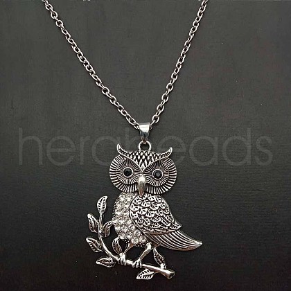 Alloy Jet Rhinestone Cute Owl Pendant Necklaces for Women ZP2296-3-1