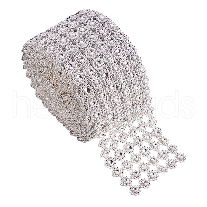6 Rows Plastic Diamond Mesh Wrap Roll Rhinestone Crystal Ribbon Cake Wedding Decoration OCOR-WH0030-03-1