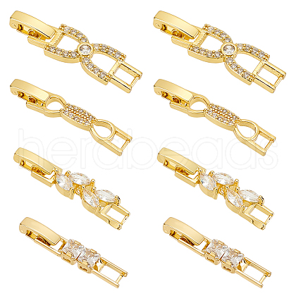Olycraft 8Pcs 4 Styles Brass Pave Clear Cubic Zirconia Watch Band Clasps KK-OC0001-46G-1