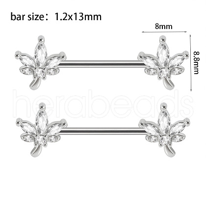 304 Stainless Steel Clear Cubic Zirconia Nipple Rings WG434B5-04-1