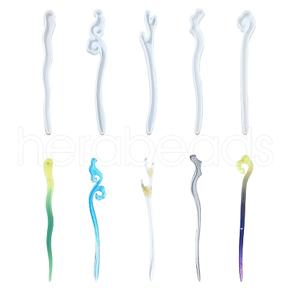 5Pcs 5 Style Hairpin DIY Silicone Molds DIY-YW0009-34-1