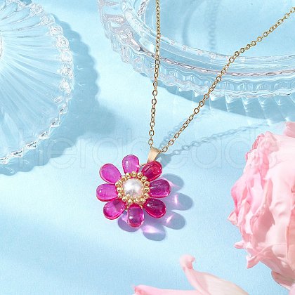 Glass & Glass Pearl Beads Pendants Necklaces for Women NJEW-MZ00106-03-1