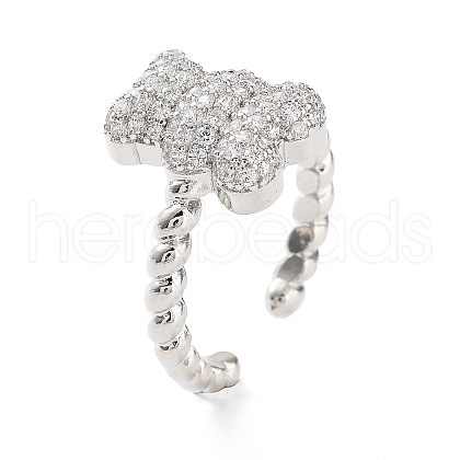 Bear Rack Plating Brass Micro Pave Clear Cubic Zirconia Open Rings RJEW-D020-03P-1