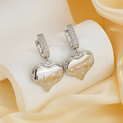 Fashionable Brass Clear Cubic Zirconia Heart Hoop Earrings SN8778-2-1