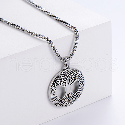 Retro Fashion Punk Stainless Steel Tree of Life Pendant Necklaces for Men RE4265-1