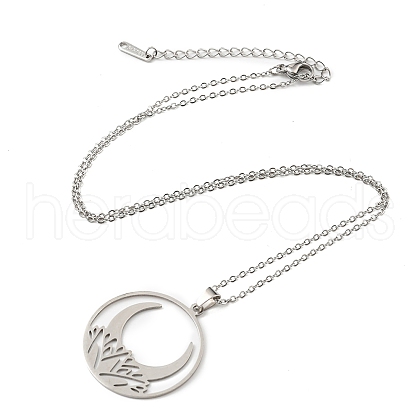 Non-Tarnish 201 Stainless Steel Moon Pendant Necklace with Cable Chains NJEW-Q317-32P-1