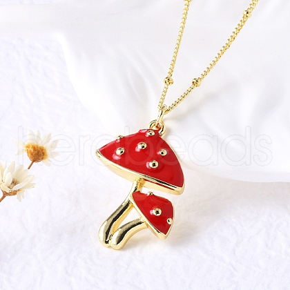 Brass FireBrick Enamel Pendant Necklaces for Women NJEW-U042-01B-G-1