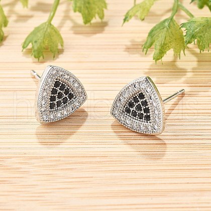 Brass Micro Pave Cubic Zirconia Stud Earrings for Women EJEW-G428-11P-03-1