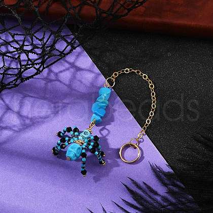 Halloween Theme Spider & Skull Dyed Synthetic Turquoise & Glass Seed Beads Pendant Decorations HJEW-MZ00282-05-1